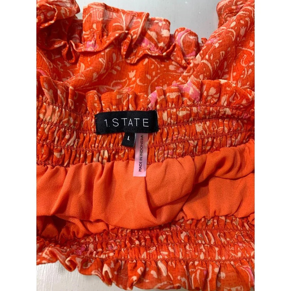 1.State Orange Paisley Print Tiered Mini Skirt with Ruffle Hem & Elastic S - Picture 7 of 8